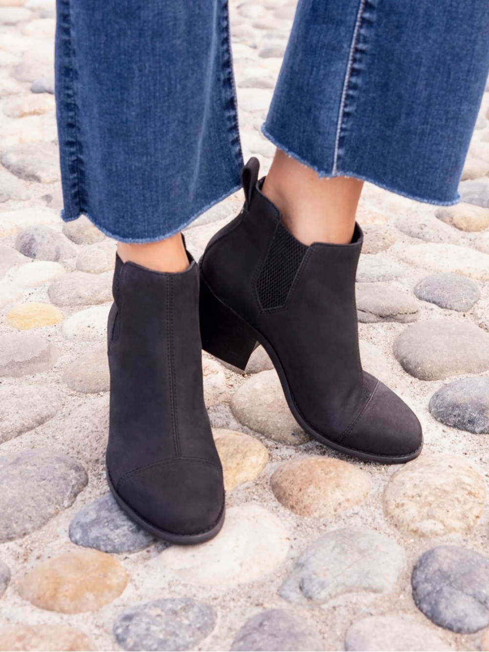 Toms Black Everly Ankle Booties with Block Heel